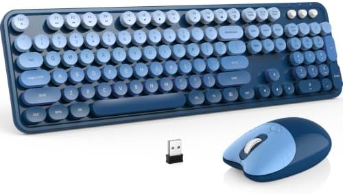 MOFII Wireless Keyboard and Mouse Combo, 2.4 GHz Full-Size Retro Round Keyboard and Mouse, Plug and Play, 8 Multimedia & Shortcut Keys for Mac, Windows, Laptop/Desktop/PC - Blue Gradient