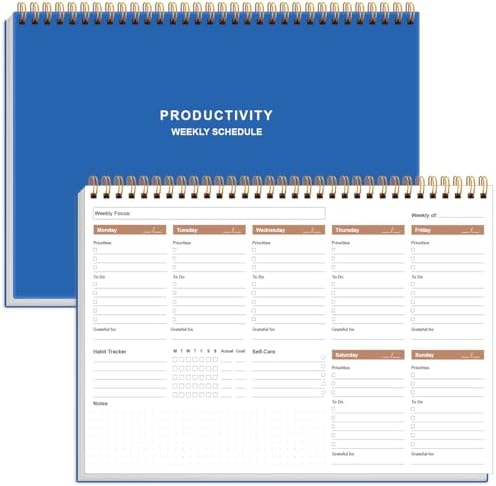 Weekly Productivity Planner - 8" x 11" Dashboard Desk Pad/Planner, Habit Tracker, Spiral Undated Weekly Planner for Office/School/Home, 54 Weeks, Blue