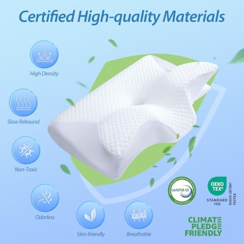 HOMCA Memory Foam Cervical Pillow, 2 in 1 Ergonomic Contour Orthopedic Pillow for Neck Pain, Contoured Support Pillows for Side Back Stomach Sleepers