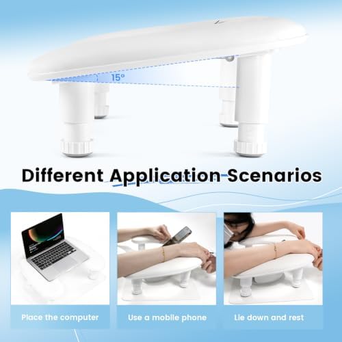 JODSONE U-Shaped White Manicure Arm Rest for Nails Tech with Rotating 360°Built-In Phone Holder and Adjustable Nail Arm Rest Detachable Manicure Hand Rest for Salon Design (Includes White Nail Mat)