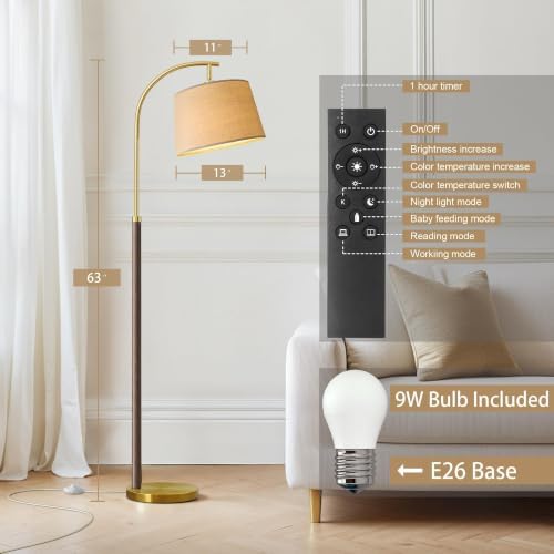 Real Wood Floor Lamps for Living Room Bedroom, 62" Mid Century Modern Lamp