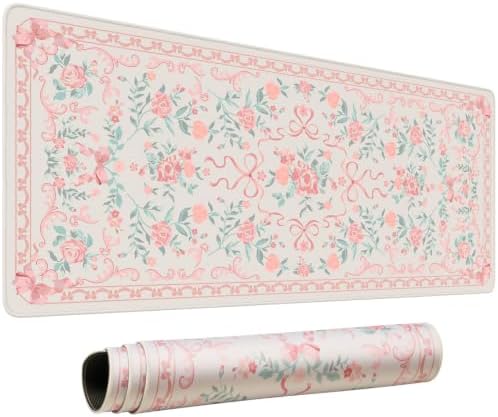 HAOCOO Pink Desk Protector, 31.5" x 11.8" Cute Desk Pad for Vanity Decor
