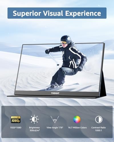 Yodoit Portable Monitor Touchscreen 10-Point 15.6" FHD IPS Display with USB Type C Port and Speakers with Smart Cover Compatible with PC, MacBook, Xbox (Black)