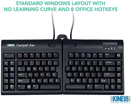 KINESIS Freestyle2 Blue Wireless Ergonomic Keyboard for PC (9" Separation), Dark Gray