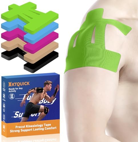 KTQUICK Precut Kinesiology Tape for Shoulder, 12 PCS, 20% Stronger Adhesive