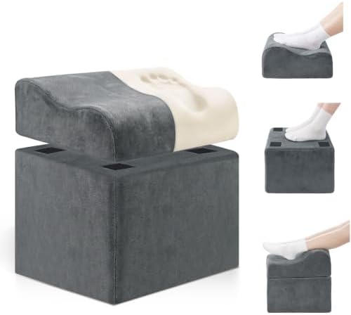 Foot Rest for Under Desk at Work, Ergonomic 2-in-1 Footrest Stool with 3 Adjustable Heights, Wave Contoured Foam Leg & Feet Support Cushion with Washable Velvet Cover for Office Chair, Gaming, Car