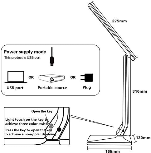 LED Desk Lamp One Key Touch Control Eye-Caring Table Lamps 3 Color Modes Non-Polar Dimmable Foldable for Study Office Bedroom Gift (White)
