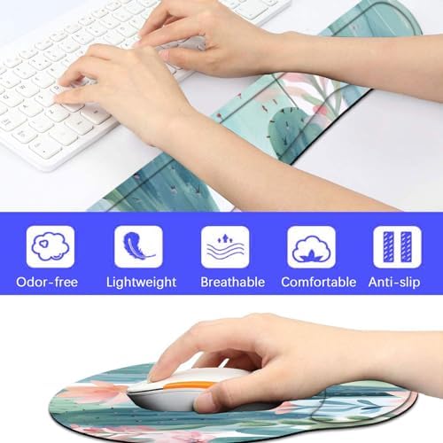 Keyboard Wrist Rest and Mouse Pad Wrist Support Set with Coaster,Ergonomic Mouse Pad,Comfortable for Easy Typing, Pain Relief,Memory Foam Keyboard Pad Set for Laptop Mac,Colorful Cactus
