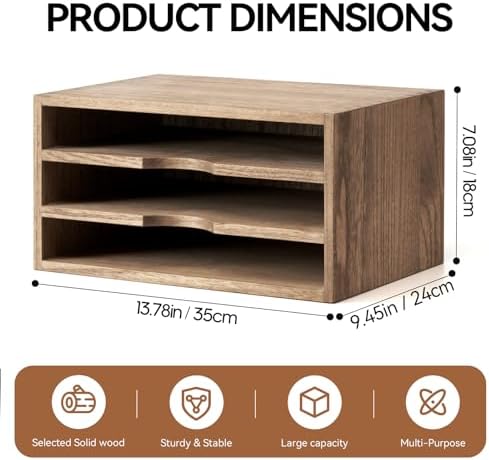 KIRIGEN Wooden Desk Organizer 3-Tier Letter Tray and Paper Sorter, Brown