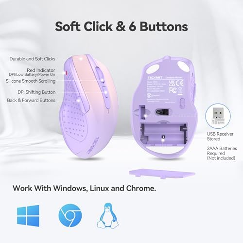 TECKNET Wireless Mouse, 2.4G Ergonomic Computer Mouse, 2600 DPI