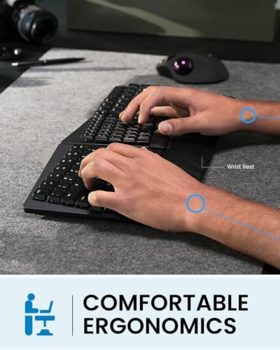 Perixx PERIBOARD-735BR Wireless Ergonomic Mechanical Keyboard - Low-Profile Brown Tactile Switches - Multi-Device Connection - Compatible with Windows and Mac OS X - US English