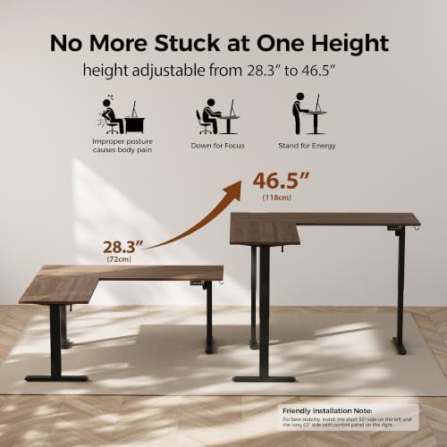 Agilestic L Shaped Standing Desk Adjustable Height, 75 Inch, Dark Walnut