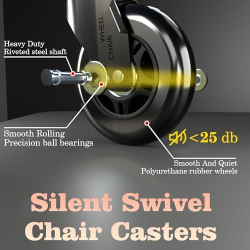 Office Chair Wheels Replacement,3" Chair Casters 7/16" Stem,Universal fit for Most Rolling/Gaming Chairs,Floor Protection for Carpet/Hardwood/Tile,Smooth&Quiet Rolling,Set of 5