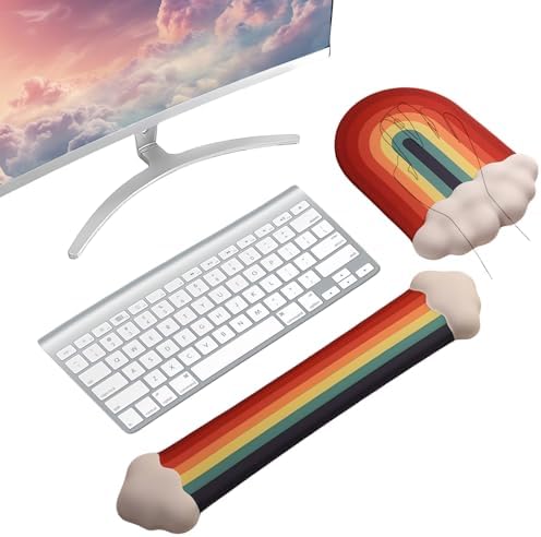 Gel Cloud Keyboard Wrist Rest Cute Rainbow Mouse Pad with Wrist Rest for Computer Keyboard and Mouse Pad Set PU Base Silicone Ergonomic White Cloud Wrist Pad Support for Gaming Desk Laptop Home Office