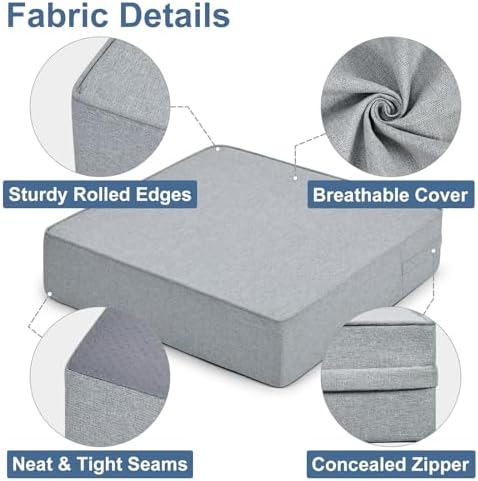 Shinnwa Gel Memory Foam Recliner Cushion for Elderly, Extra Large Seat Cushion, Dual-Layer Foam Chair Pad for Couch, Armchair, Wicker Chairs, Floor, 18 × 18 × 4in, Light Gray