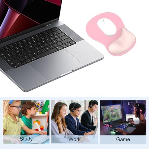 Ergonomic Mouse Pad with Gel Wrist Support, Comfortable Wrist Rest Mousepad with Non-Slip PU Base for Pain Relief, Desk, Home & Office(Dark Pink)