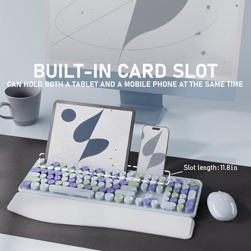UBOTIE Wireless Keyboard and Mouse Combo, Phone Holder (Light-Blue)