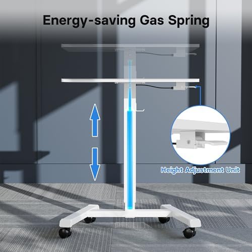 BONTEC Mobile Standing Desk Adjustable Height,Rolling Laptop Cart with Hook