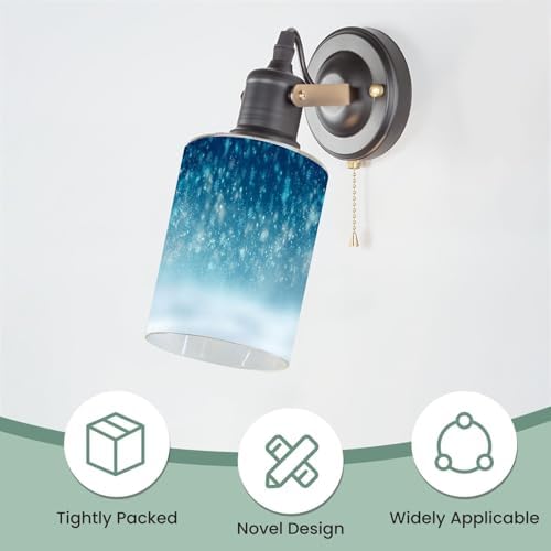 2 Pack Cylinder Glass Lamp Shade Winter Snowfall snowflakes turquoise blue Cold winter Christmas New Covers with 1-5/8" Fitter Opening Light Fixture Replacement for Table Lamp Bathroom Vanity Light