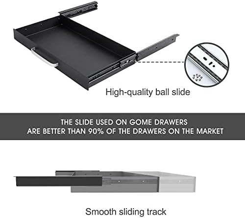 GOME Large Size Under Desk Slide out Pencil Drawer with Adjustable Space Divider Design for Storing Pencil and Office Accessories, Underdesk Pull out Tray Organizer Mounted for Sit Stand Workstation