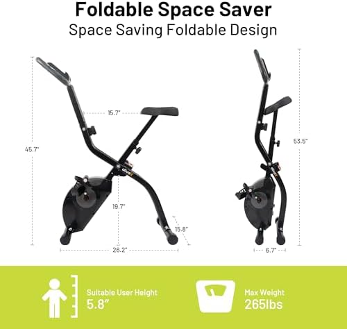ATIVAFIT 5-in-1 Foldable Exercise Bike for Home, Upright & Recumbent Indoor Bike with 16-Level Magnetic Resistance, Resistance Bands, Quiet Cardio, Adjustable Seat