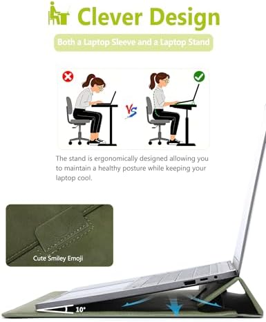 HYZUO 13 Inch Laptop Case Sleeve with Stand for MacBook Air, Olive Green