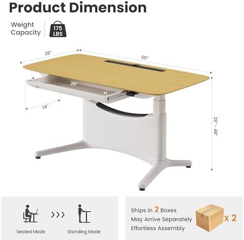 COLAMY Electric Standing Desk 55x28 Inch, Wobble-Free Dual Motor Sit Stand Up Home Office Computer Desk, One Piece Motorized Workstation Gamer Studio Table with Drawers, Footrest,Oak,White