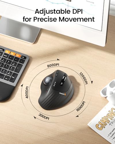 ProtoArc EM01 NL Wireless Trackball Mouse, Rechargeable Thumb Control, Gray