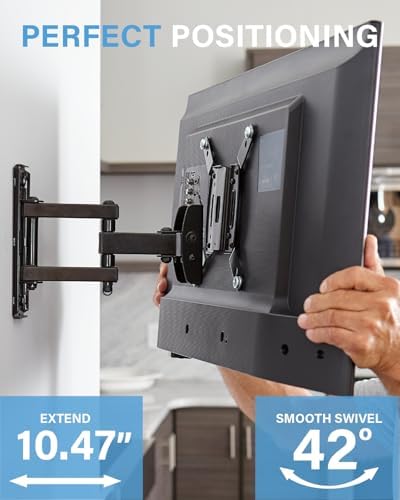 SECURA Small Full Motion TV Wall Mount for 10" to 40" Screens up to 100lbs - Tilt, Swivel Extend - Easy DIY TV Mount w/Included Hardware - QSF210