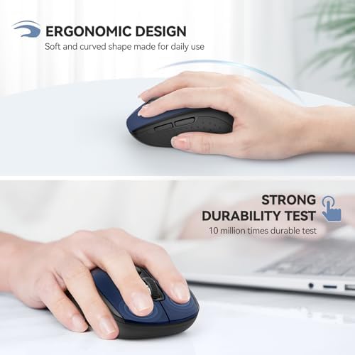 TECKNET 2-in-1 Bluetooth Mouse (BT 5.0/3.0+2.4Ghz), 6-Level 4000 DPI-Black