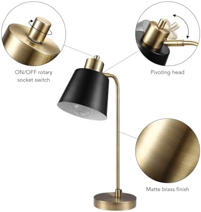 Globe Electric 18" Matte Brass Desk Lamp with Matte Black Metal Shade