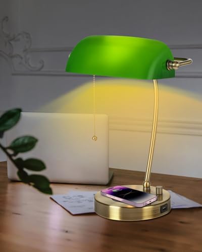 Stepless Dimmable Green Glass Bankers Desk Lamp,LED Bulb Included