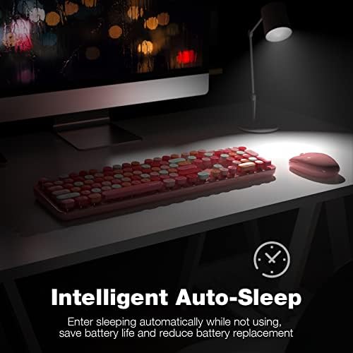 MOFII Wireless Keyboard and Mouse Combo, Pink Wireless Keyboard, 2.4GHz Retro Full Size with Number Pad & Cute Mouse for Computer PC Laptop Windows XP/7/8/10 (Pink-Colorful)