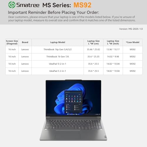 Smatree MS92 Hard Sleeve with Stand for 16" Lenovo ThinkBook 16p Gen 5/4/3