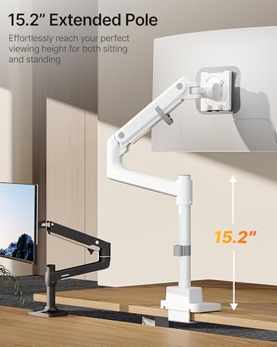 monTEK Ultrawide Monitor Arm Max 57",Height Adjustable 8.1"-25.5",White