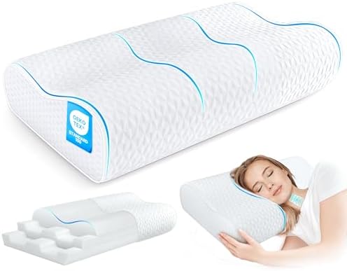 Cervical Neck Pillow King Size - Cooling Adjustable Sandwich Dynamic Memory Foam Pillows for Sleeping, Contour Pillow Ergonomic Orthopedic for Side, Back & Stomach Sleepers Soft, White