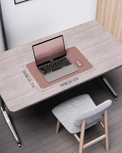 YSAGi Double-Sided Desk Pad, 23.6"x13.7" Leather Desk Mat, Eco Cork Desk Pad Protector, Large Mouse Pad for Desk, Waterproof Desk Blotter Pad, Desk Writing Pad for Office Work/Home(Pale Mauve/Cork)