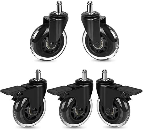 Hirate 5 Pack 3 inch Office Chair Caster Wheel Universal Stem 7/16" x 7/8"