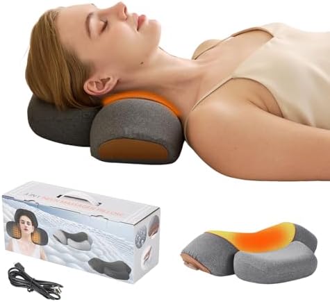 3-in-1 Neck Massager Pillow with Heat - Deep Tissue Vibration Massage & Cervical Traction for Neck Pain Relief, Portable Rechargeable Neck Hump Corrector (Rechargeable)
