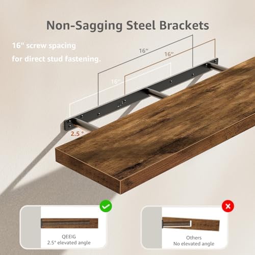 QEEIG Long Floating Shelves for Wall (Brown, Set of 2, 31.5")