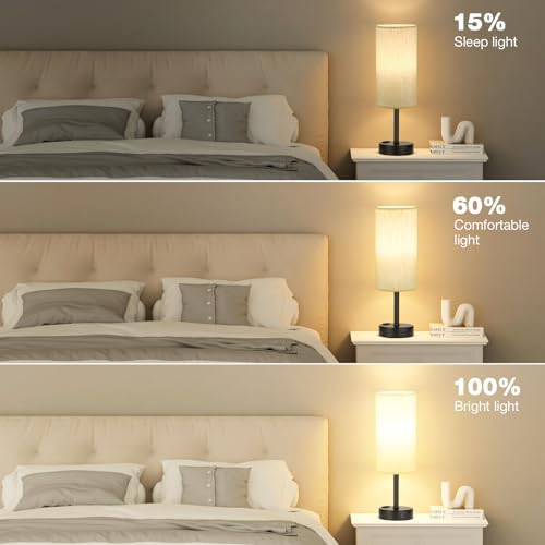 Fenmzee Turquoise Bedside Table Lamp, Dimmable Touch, USB A+C, AC Outlet