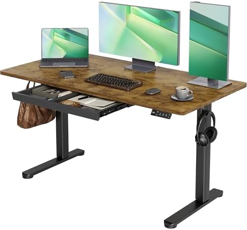 Claiks Electric Standing Desk with Drawers, 55x24 Inch Rustic Brown