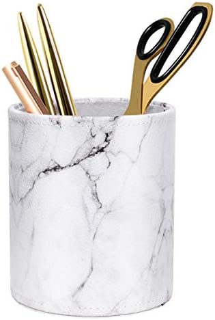 Pen Holder, Cup for Desk Marble Pattern Pencil Holder for Adults Kids Luxury Leather Desk Organizer Makeup Brush Holder for Office, Classroom, Home, Marble