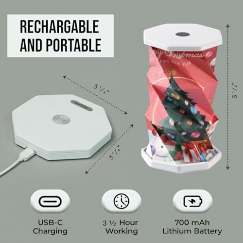 Origami Expanding Foldable LED Desk Lamp – USB Rechargeable & Portable - Dimmable Touch Control Light with Adjustable Height up to 5 1/2 for Office, Travel, Bedside - Sleek & Modern Design (Christmas)