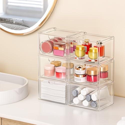 caktraie 6-Pack Stackable Acrylic Storage Drawers, Small