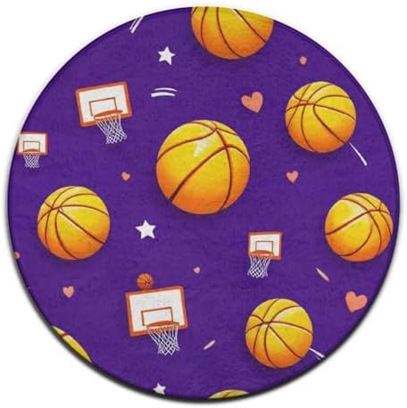 Soft Round Yoga Carpet, Office Chair Decor Round Mat for Carpet and Hardwood Floors Basketball Purple