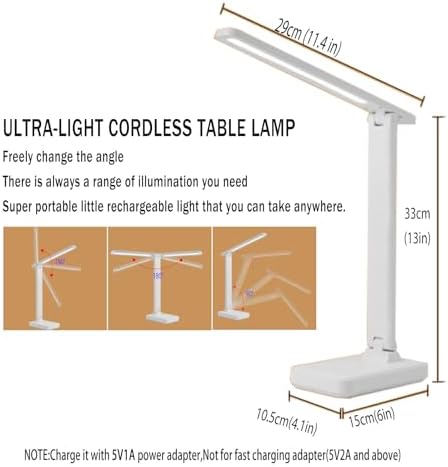 Cordless Rechargeable LED Desk Lamp with 4000mAh Battery - Ultra-Portable Lightweight Design for Home Office, Students & Kids Study - Eye-Caring Reading Light with 3 Modes & Brightness Dimmer