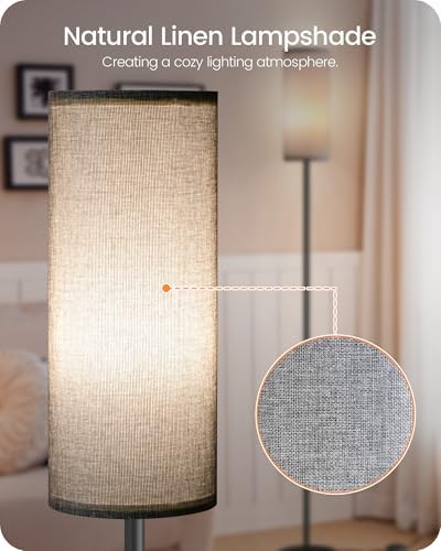 Dimmable Gray Floor Lamp for Living Room with Remote and Foot Switch, Corner Floor Lamp for Bedroom, Modern Standing Tall Lamp, 10W 900LM Bulb Included, 3000K-6500K, Linen Shade, FCC Listed H06LD05W1