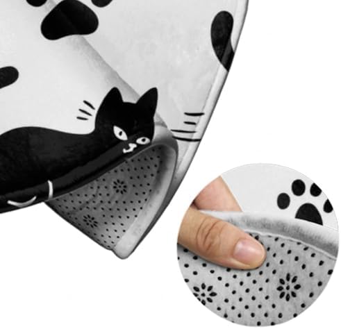 Women's Large Home Decor Mat, Soft Round Yoga Carpet, Non Slip Machine Washable Home Office Circle Rug Black Cat Paw Print