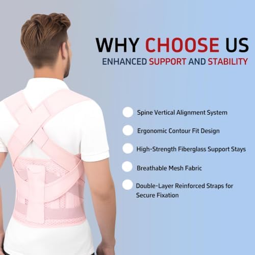 Posture Corrector for Women and Men Back Brace Straightener Scoliosis Spine Support Hunchback Upright Instant Thoracic Relief Pain Adjustable Shoulder Straps Kyphosis (Pink, Medium)